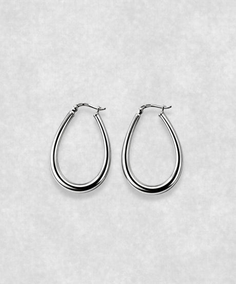 Oval hoop earrings in 925 sterling silver – polished sculptural silver earrings with contemporary minimalist design