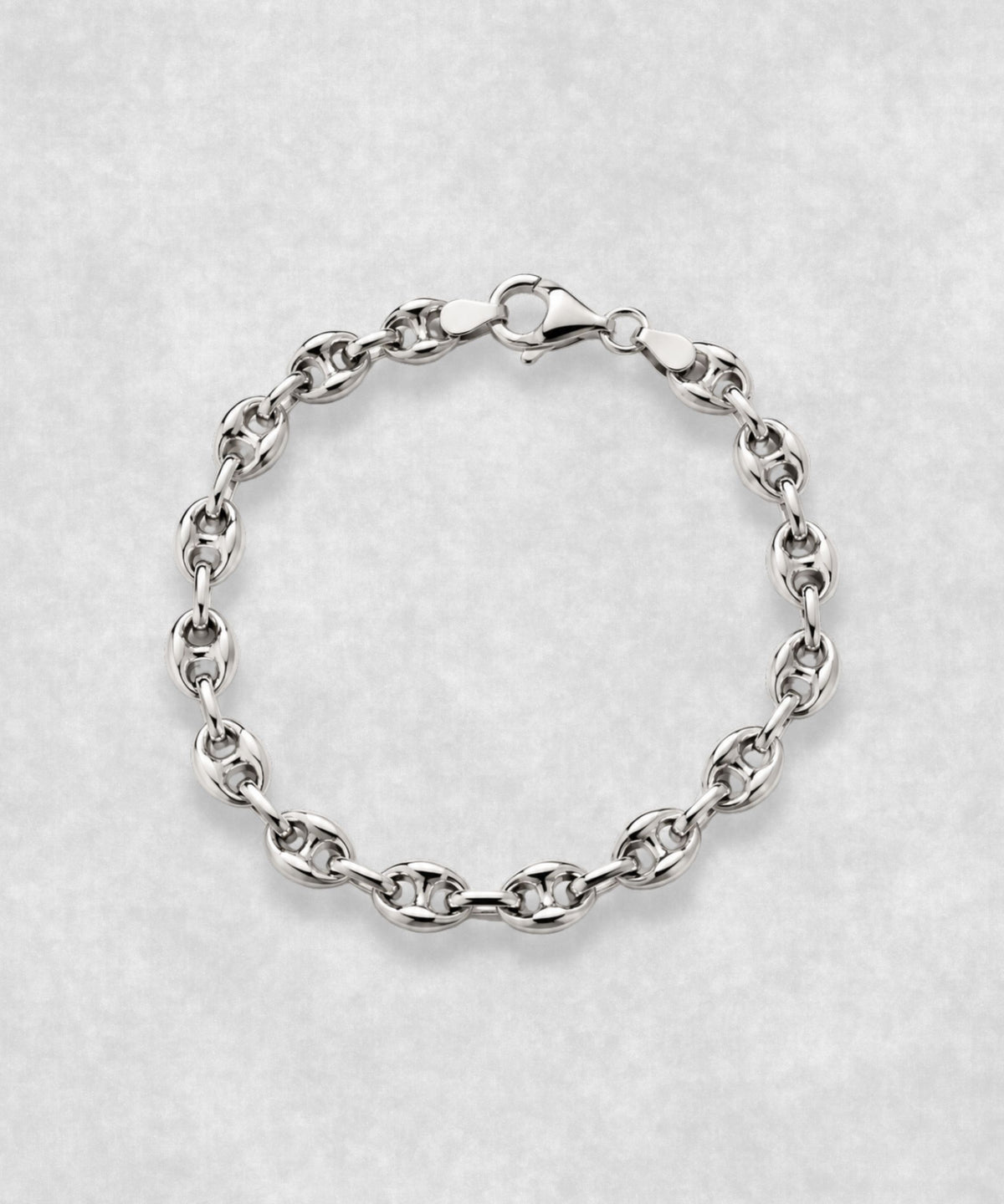 Coffee bean bracelet in 925 sterling silver – closed circular shape with polished sculptural coffee bean links