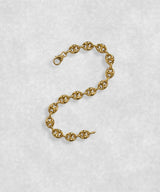 Gold coffee bean bracelet open in S shape – polished coffee bean links with sculptural jewelry design