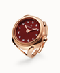Ring watch Maison Davis in rose gold with red jasper dial, crystal markers, Swiss made.